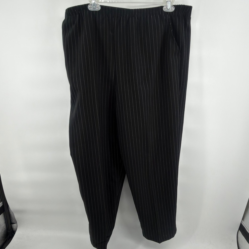 David Owen Pinstripe Pants Women 18P Black Elastic Waist Career Trousers Vintage